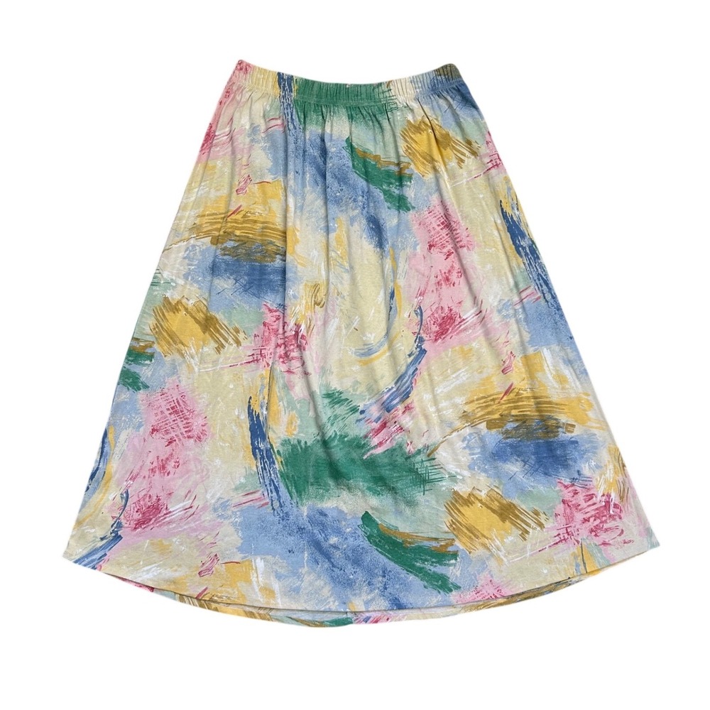 Vintage Abstract Paint Stroke Midi Skirt Artsy Boho Multi L whimsy art teacher